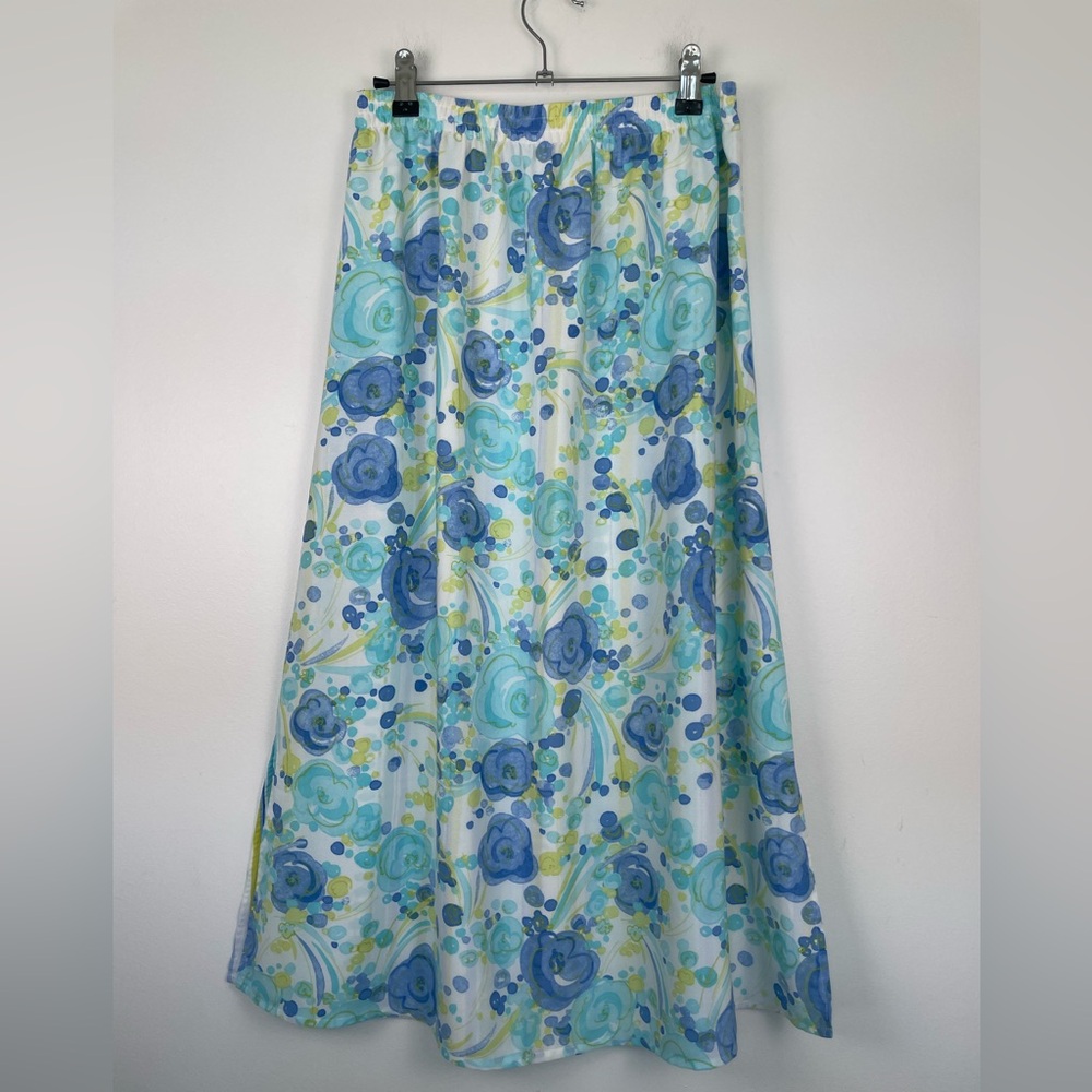 VTG Pendleton Floral Midi Skirt Blue Green Cottagecore Coastal Grandma Summer